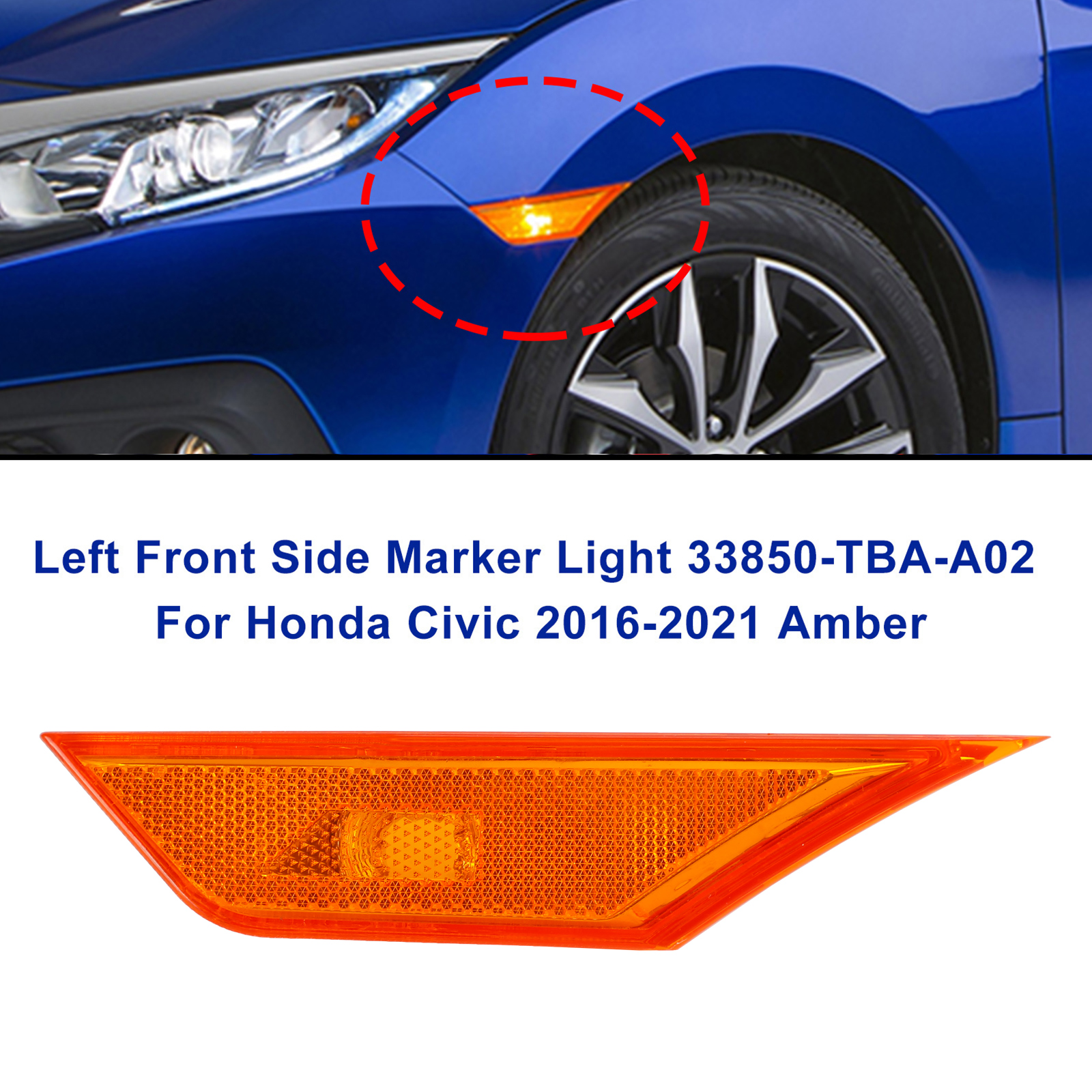 Left Front Side Marker Light 33850-TBA-A02 For Honda Civic 2016