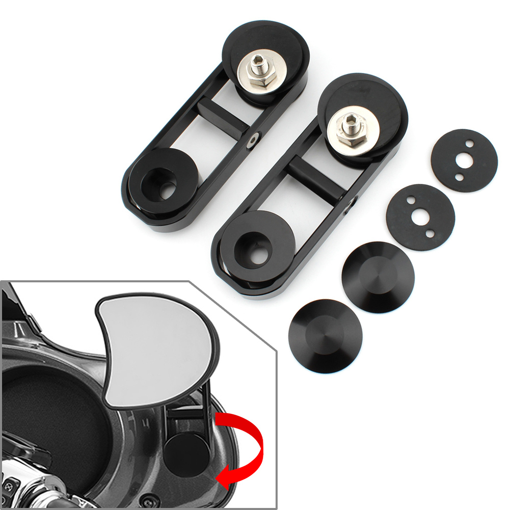 Hutexico Motorcycle Mirror Drop Bracket Kit For Harley Street Glide, CVO, Bagger (2014-2022) - Black Aluminum, Lowers Mirrors 3.5 Inches