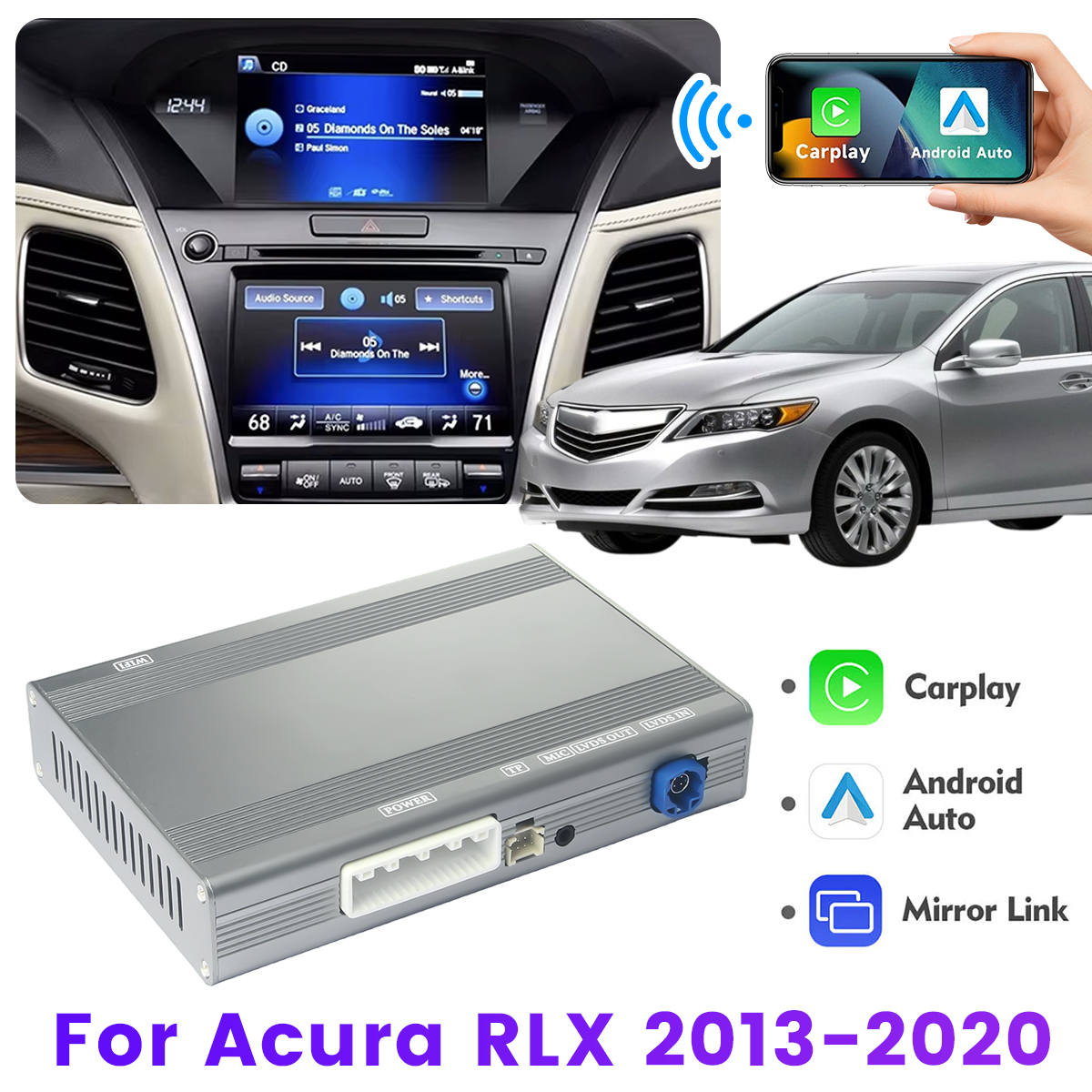 Wireless Carplay Android Auto Module For Acura Dual Screen ILX MDX