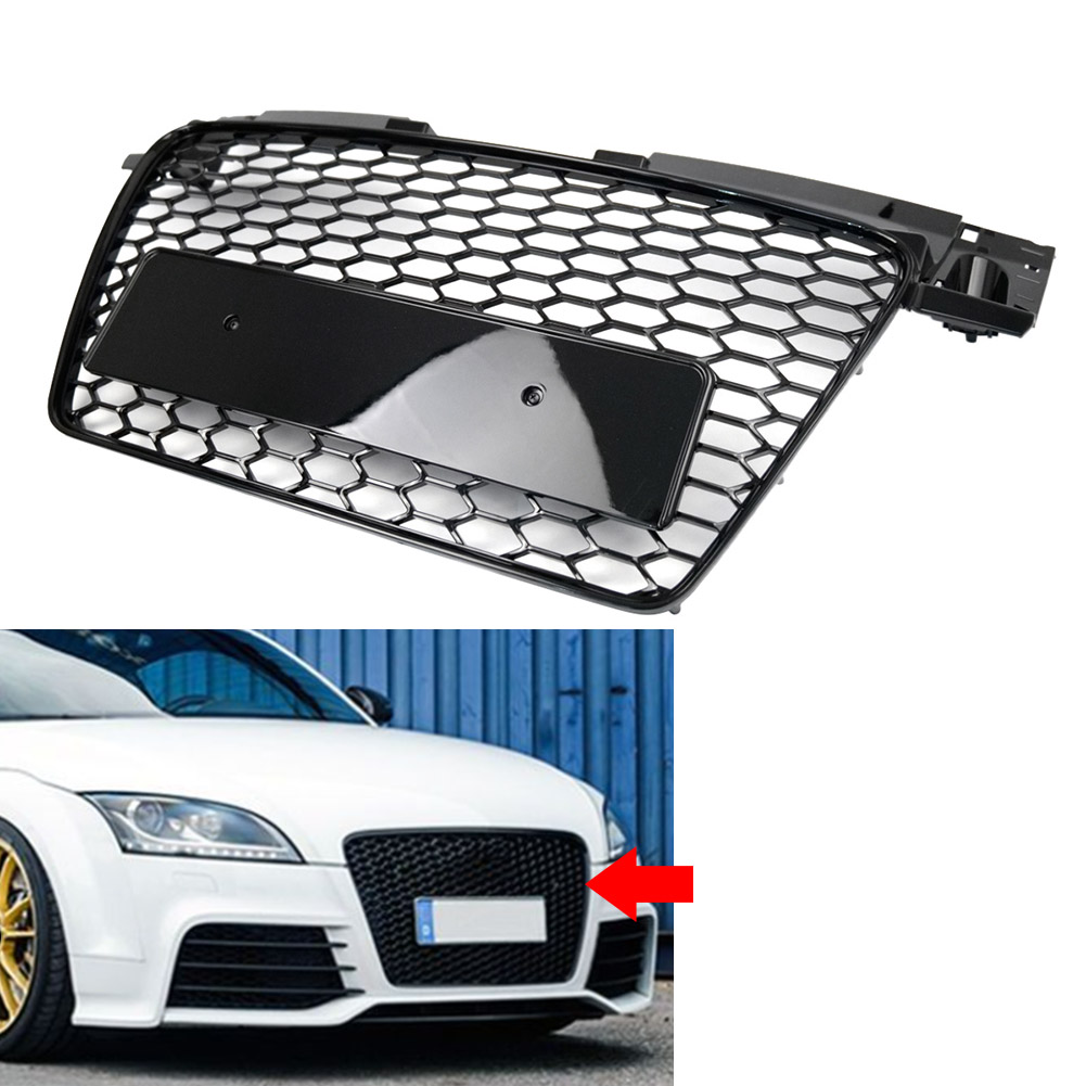 Front Bumper Center Honeycomb Mesh Grille Glossy Black For Audi TT