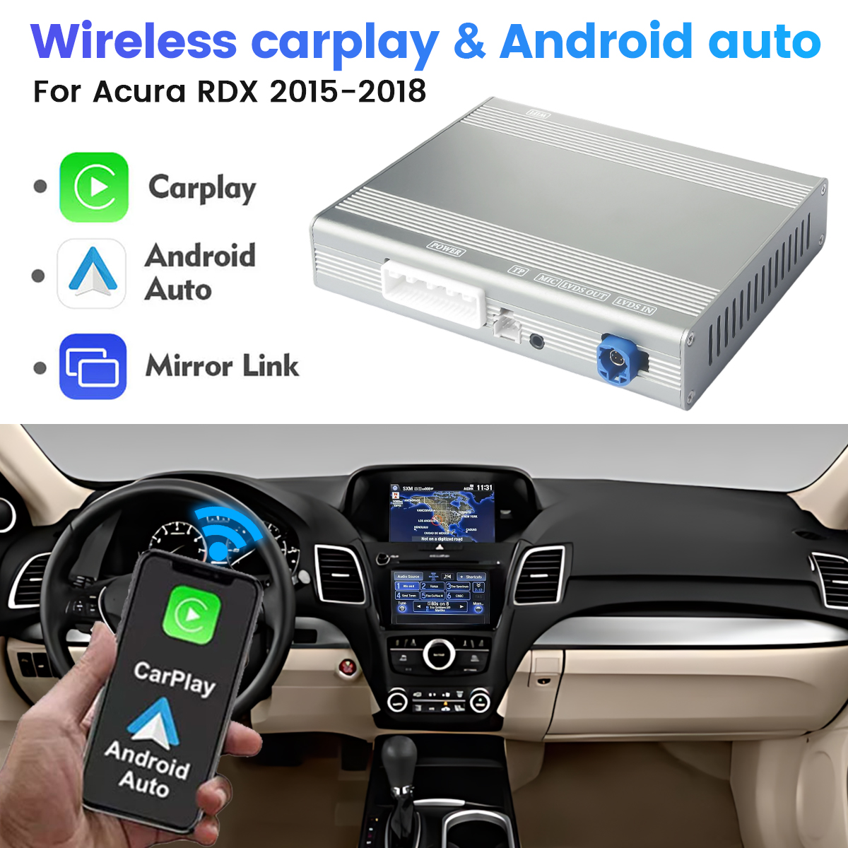Wireless Carplay Android Auto Module For Acura Dual Screen ILX MDX