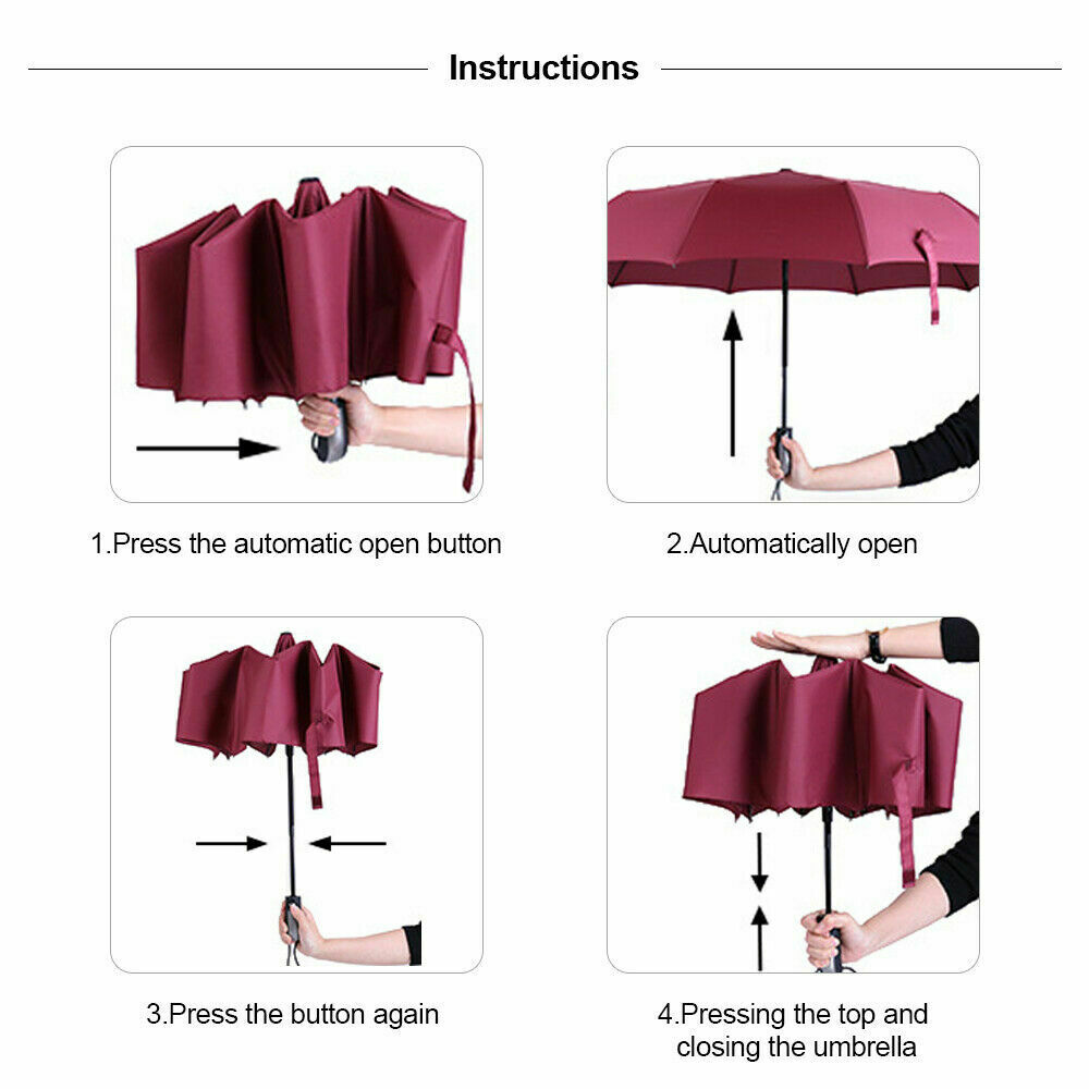 10 Ribs  Umbrella Windproof Rainy Travel Folding- Easy Auto Open Close, Durable & Compact Umbrella Portable Umbrella for Trave