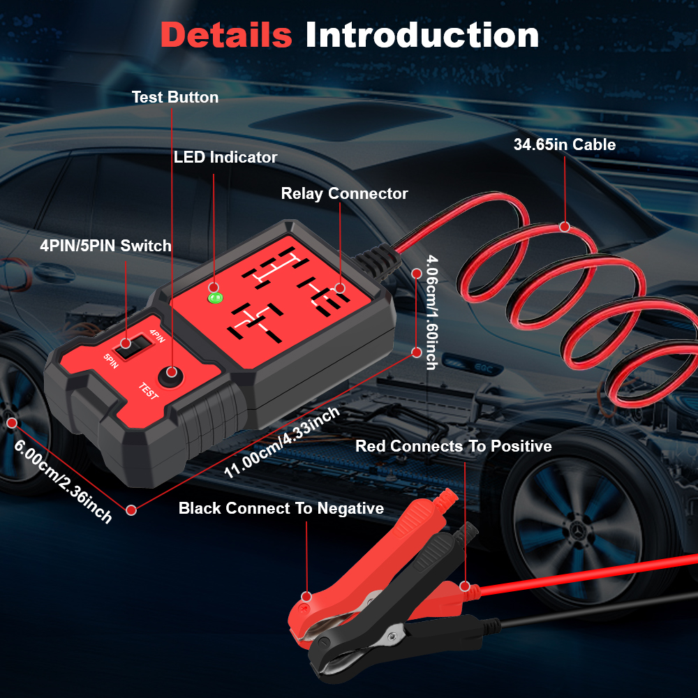 Probador de relé de coche, probador de voltaje, comprobador de batería de coche, probador de relé electrónico automotriz