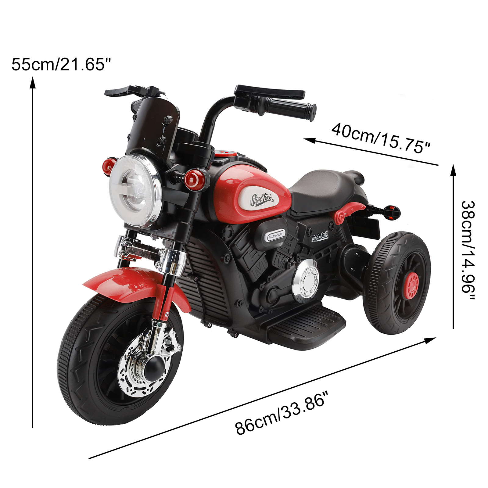 3 Wheel Kids Ride On Motorcycle Red - Side View