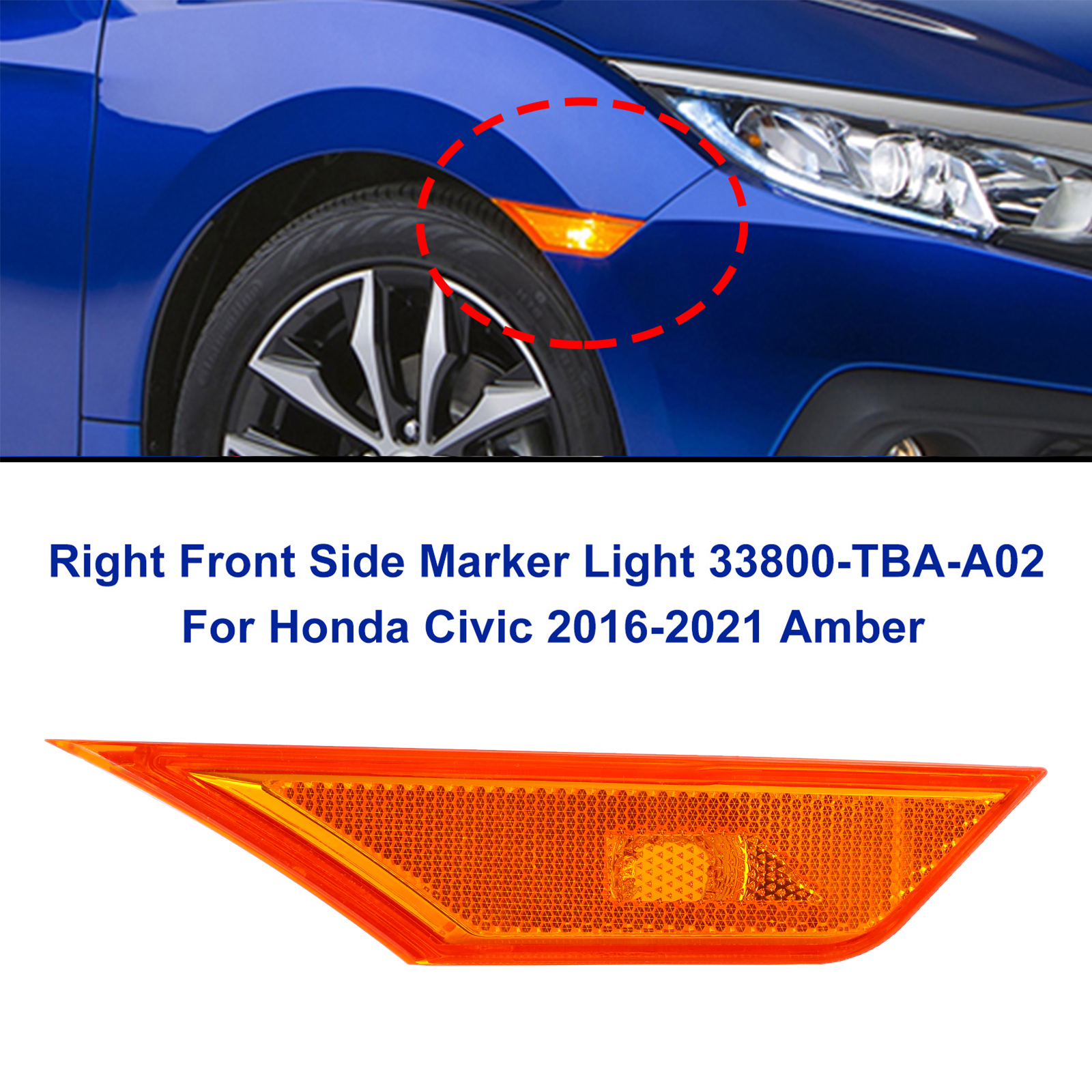 Right Front Side Marker Light 33800-TBA-A02 For Honda Civic 2016