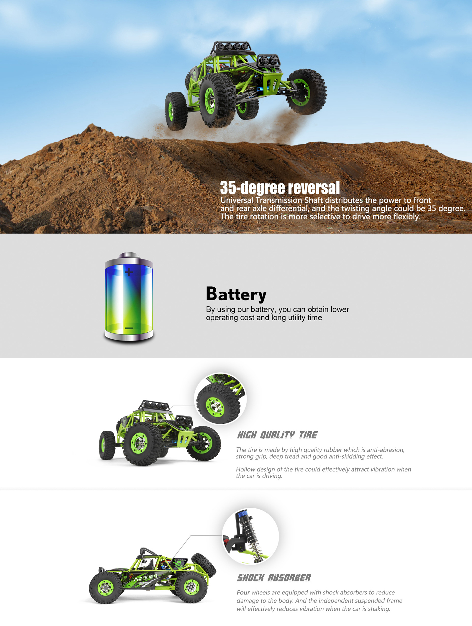 Wltoys 12427 1/12 Scale 2.4G 4WD Electric Brushed Crawler RTR RC