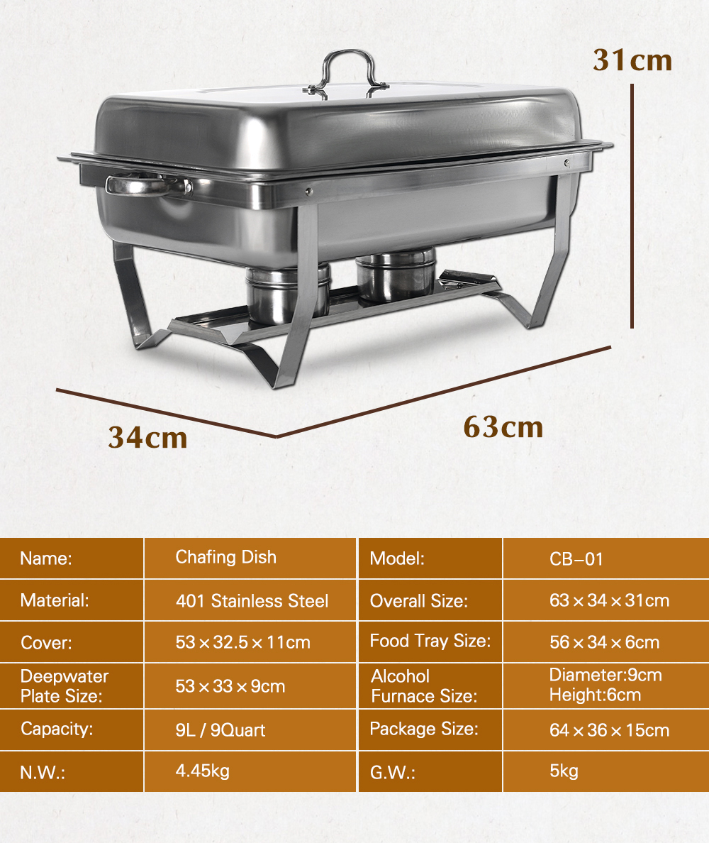 9 Quart Rectangular Chafing Dish Full Size Buffet Catering Tray