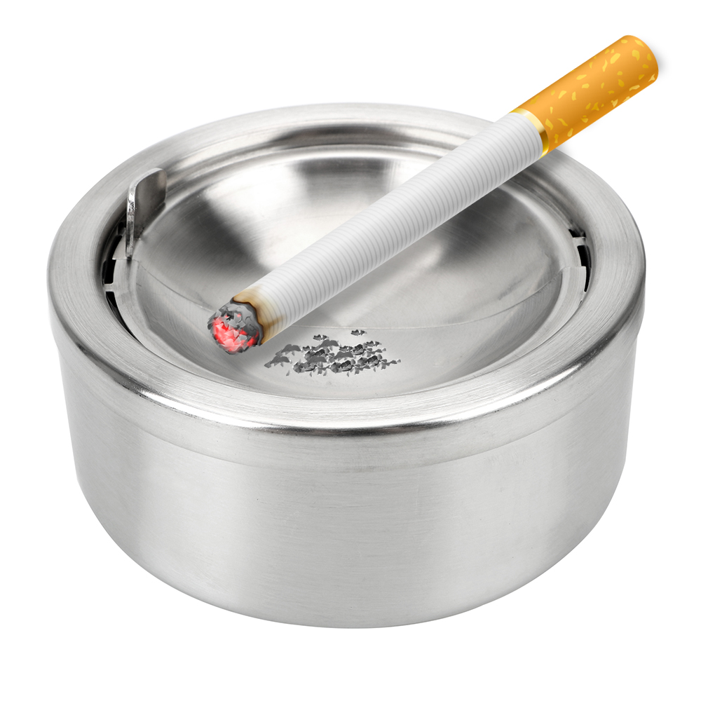 Description Picture 4 of itemStainless Steel Cigarette Ashtray With Lid Round Ash Storage Case Smoking Accessories