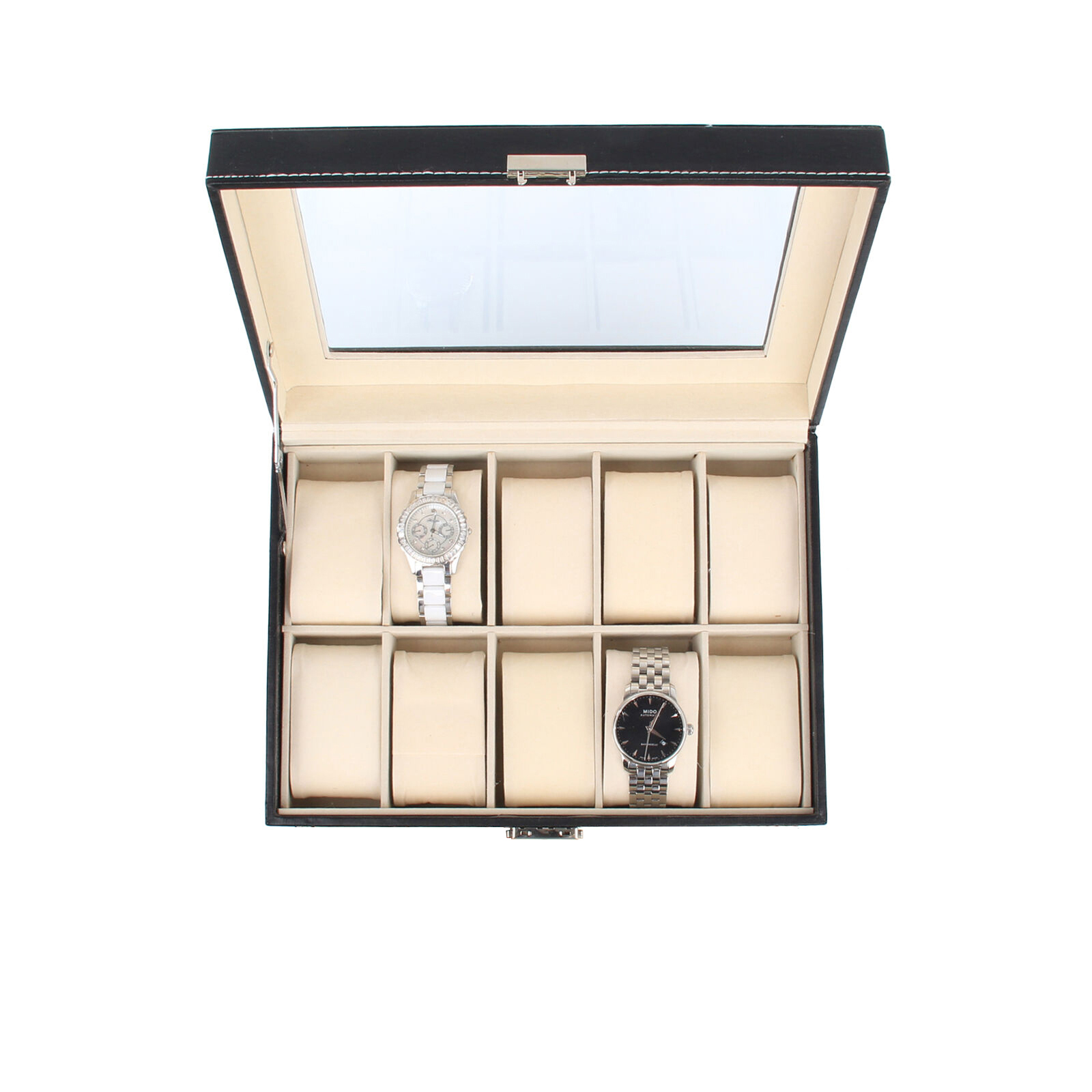 10 Grids Watch Box ,Watch Display Case Mens Watch Case With Glass Lid, Jewelry and Watch Storage Watch Organizer for Men Women